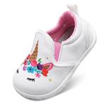 JIASUQI Boys Girls Baby Shoes Slip On First Walking Shoes Sneakers Infant Soft Toddler Daily Casual Shoes(White Unicorn,12-18 Months)