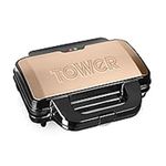 Tower T27013RG Deep Fill Sandwich Maker with Extra Deep and Easy to Clean Non-Stick Plates, Automatic Temperature Control, 900W, Rose Gold and Black