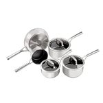 Ninja ZEROSTICK 5-Piece Pan Set, Long Lasting Non Stick,16cm, 18cm & 20cm Saucepans with oven-safe glass lids, 16cm Milk Pan, 24cm Frying Pan, Stainless Steel Cookware C6500UK