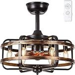 IZOWE Ceiling Fans with Lights and Remote, Industrial Fan Light Ceiling Reversible Bladeless Ceiling Fans with Lamps, 3 Speed Vintage Caged Ceiling Fan Light Bedroom Dining Room Kitchen E14*6