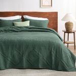 Bedsure Boho Quilt Queen Size Dark Green, Modern Geometric Stitched Pattern, Ultra Soft and Lightweight Bedding Set, 3 Pieces, 1 Quilt and 2 Pillow Shams