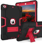 iPad 6th/ 5th Generation Case, iPad 9.7 2018/2017 Case, GaoBao 3 in 1 Heavy Duty Shockproof Protective with Kickstand Kids Friendly Hard PC + Silicone Cover for Girls Women Boys Men-Black/Red