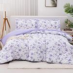 Mooreeke King Floral Comforter Set, Purple Aesthetic Flower Printed Bedding Sets, 3 Pieces Vintage Comforters & Sets, 1 Soft Lightweight Microfiber Comforter and 2 Pillow Shams