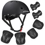 KAMUGO Kids Bike Helmet, Toddler Helmet for Ages 2-8 Boys Girls with Sports Protective Gear Set Knee Elbow Wrist Pads for Skateboard Cycling Scooter Rollerblading (Black)