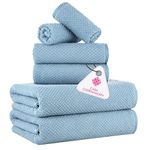 Casa Copenhagen Popcorn 6 Pieces Towel Set- Dusty Blue, 600 GSM 2 Bath Towel 2 Hand Towel 2 Washcloth, Designed in Denmark Made of Soft Egyptian Cotton for Bathroom, Kitchen & Shower