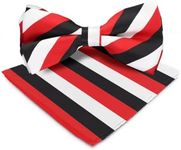 Vittorio Farina Striped Bow Tie & Pocket Square Set (1583 Red, White, & Black)