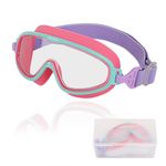 PROBEROS® Swimming Goggles for Kids, Big Frame Leakproof Anti-fog Swim Goggles, Soft Fit Swimming Goggles for Children, Soft Silicone Leak-Proof Design with Adjustable Strap for Pool, Pink