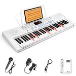 Vangoa VGK611 Piano Keyboard 61 Mini Lighted Key, Portable Electric Piano for Beginners Kids Teens with 3 Teaching Modes, Microphone, Adapter, Manual, White