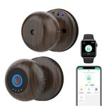 Fingerprint Door Knob Lock eLinkSmart Keyless Entry Digital Door Lock Wood Grain Metal Fingerprint Ball Door Knob for Bedroom Apartment, eSmartLock App, Support Phone & iOS Watch