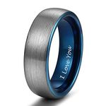 6mm Tungsten Ring for Men Women Engraved I Love You Brushed Finish Two Tone Blue Couple Wedding Band Comfort Fit Size 8