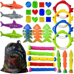 Jasonwell Pool Diving Toys Games - 31 PCS Swimming Pool Toys for Kids Teens with Diving Rings Dive Sticks Underwater Treasures Torpedo Bandits Fish Toy etc Fun Water Swim Toy for Boys Girls Adults