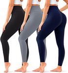 COOLOVER 3 Pack Leggings for Women-Butt Lift High Waisted Tummy Control Yoga Pants-Workout Running Leggings, 02 Black/Dark Grey/Navy, XX-Large