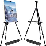 T-SIGN 66 Inches Reinforced Artist Easel Stand, Extra Thick Aluminum Metal Tripod Display Easel 21 to 66 Inches Adjustable Height with Portable Bag for Floor/Table-Top Drawing and Displaying, 2 Pack