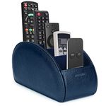 molshine Remote Control Holder with 5 Compartments,Pu Leather Office Organization Storage Caddy Box for Tv Remote,Heater Controllers,Media Player,Office Supplies,Makeup Brush (Navy Blue)