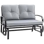 Outsunny 2-Person Outdoor Glider Chair, Patio Double Rocking Loveseat with Steel Frame and Cushions for Backyard, Garden and Porch, Grey