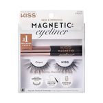 KISS Magnetic Eyeliner & Lash Kit, Charm, 1 Pair of Synthetic False Eyelashes With 5 Double Strength Magnets and Smudge Proof, Biotin Infused Black Magnetic Eyeliner with Precision Tip Brush