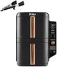 NINJA Double Stack XL Air Fryer, Friteuse sans huile Verticale Double Tiroir 4 Niveaux de Cuisson, 2 Tiroirs, 2 Grilles, Capacité de 9,5 L, 6 Fonctions, 8 Portions, Pinces, Noir/Cuivre SL400EUCP