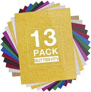 HTVRONT Glitter Heat Transfer Vinyl HTV - 13 Pack 12"x10" Iron On Vinyl for T-Shirt (Teflon Sheet Included), 9 Assorted Colors HTV Glitter Bundle of Heat Press Vinyl, Easy to Cut & Press