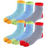 kilofly 6 Pairs Unisex Striped Flip Flop Split 2-Toe Tabi Socks Value Pack