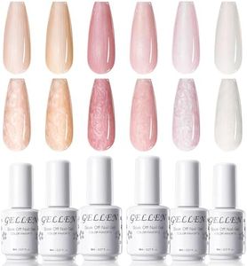 Gellen Gel Nail Polish Kit - 6 Elegant Shades Pink Rose White Nude Pearl Gel Nail Polish Set, Shimmer Mermaid Gel Polish, Soak Off Thread Effect Nail Art Manicure Gifts for Women