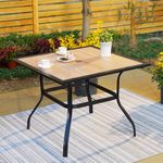 MFSTUDIO Garden Table, 94x94x72cm Outdoor Patio Wood-Like Square Dining Table with Metal Steel Frame and 4 cm Umbrella Hole, for Garden Backyard Lawn Yard Outside Patio