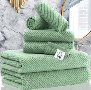 Bathroom Towel Set - 100% Cotton | Thick | Soft | Quick Dry, Towels Set of 6, 2 Large Bath Towels 30x56, 2 Hand Towels 18 x 28,2 Wash Cloths 13 x 13, Dorm Room Essentials,Sage Green
