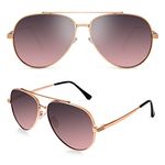 Aviator Sunglasses for Men and Women, Polarized Sun Glasses, Classic Pilot Sunglasses with Metal Frame and UV Protection (Rose Gold/Purple Gradient Wine Red)