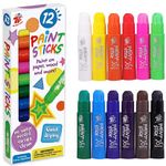 TBC The Best Crafts Tempera Paint Sticks, 12 Classic Colors, Washable, Non - Toxic, Glides Smooth Crayon Paint Sticks for Kids