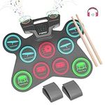 FVEREY Electric Drum Set, 9 Drum Practice Pads, Roll Up Drum Kit, Portable Digital Drum Machine with Headphone Jack, Built-in Speaker, Drum Sticks, Pedals, Christmas Birthday Gift for Beginner, Adult