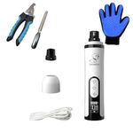 3-in-1 Pet Grooming Combo: 1 Global Household SMEHNSER Dog Nail Grinder | LCD Display - 2 LED Lights - 3 Speed Modes Electric Pet Nail Trimmer,Low Noise & Vibration + 1 Pet Nail Cutter+ 1 Pet Grooming Brush | Perfect for Small Medium Large Dogs Cats