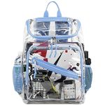 Eastsport Heavy Duty PVC Transparent Backpack Large Clear Book Bag for Festivals College Work, Light Blue Galaxy, One Size, Modern