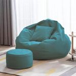 ComfyBean Bag with Beans Filled 4XL Bean Bag Sofa with Free Cushion and Footrest - Official : Parisian Lounge Sofa Combo (Matching Color : Solids, Teal)