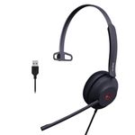 Yealink UH37 USB Headset with Microphone for PC Laptop - Headphones with Noise Cancelling Microphone for Computer,On-Ear Wired Office Call Center Headset Mono