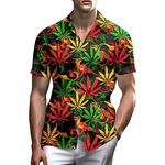 80s Shirts for Men Funny Vintage 90s Outfit for Men Hawaiian Shirts Button-Up 90s Party Beach Shirt Mens 80s Clothing, Rasta Green Weed, Large