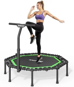 BCAN 51" Octagonal Mini Trampoline, Max Load 450 LBS Fitness Trampoline with T-Adjustable Handle Bar, Silent Bungees, Larger, More Stable, Quieter Exercise Rebounder for Adults Indoor/Garden-Green