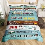 Lake Rules Duvet Cover Lake House Bedding Set Twin Size, Country Farmhouse Cabin Beach Bar Comforter Cover For Kids Teens Adult Bedroom Decor, Rustic Wooden Barn Quilt Cover Gift For Lake Lover