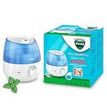 Vicks Mini Cool Mist ultrasonic humidifier - Adjustable mist control - 1.8 L Tank - Home use in bedrooms, offices, nurseries - Rooms to 15m2 - Quiet operation - Essential oil pads included - VUL525