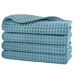 POLYTE Microfibre Lint Free Washcloth Face Towel, 33 x 33 cm, 4 Pack (Green, Waffle Weave)