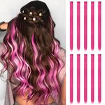 FESHFEN Colored Hair Extensions, Rose Pink Clip in Hair Extension 10 PCS Highlight Colorful Hair Piece Straight Synthetic Clip in Hairpieces for Women Girls Daily Party Costumes, 22 inch