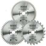 Rennie Tools - Pack Of 3-165mm x 24T, 48T And 60T x 20mm Bore. 165mm Circular Saw Blades Medium/Fine Finish. Fits Bosch Makita Ryobi Dewalt DC390, DWE007, DCS391, DC391N Circular Saws etc, Thin Kerf