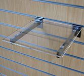 Clear Acrylic Flat Shelf with Slatwall Shelf Brackets in 3 Sizes. Shop Fittings, Retail. (J60/SQ+) (250mm x 250mm)