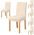 Styleys Jacquard Chair Cover Stretch Removable Washable Dining Chair Cover Protector Seat Slipcover (Pack of 6, Ivory, JDMC1)