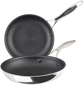 Circulon C1 Series Clad Stainless Steel with ScratchDefense Technology Cookware Nonstick Induction Frying Pans/Skillets, Metal Utensil Safe, 8.5 Inch and 10 Inch, Polished Stainless Steel