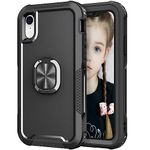 Knoowcase for iPhone XR Case Shockproof iPhone XR Phone Case with Ring Military Grade Full Protective TPU Bumper Hard PC Back Cover Built-in Magnetic Kickstand Car Mount Case, Black