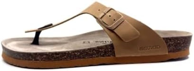 Genuins Clay Rosas Oiled Leather Sandals Toe Post Comfort Slides Cork Footbed Adjustable Buckle Strap Arch Support Lightweight EVA Sole Casual Walking Travel Beach Wear, 13 US Women / 11 US Men
