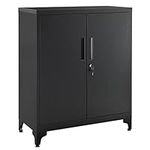 SONGMICS File cabinet, Multipurpose Garage Cabinet, Office Cabinet with 2 Doors, Lockable Cabinet, Steel Storage Cabinet, Deep Storage with Shelves, for Study, Living Room, Black OMC013B01