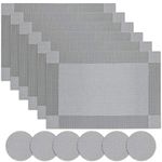 Panngu Modern Placemats Set of 6, Premium Table Place Mat with 6x Placemats+6x Coasters Heat Resistant Washable, 45X30cm - Simple Silver Grey