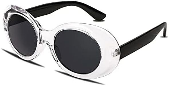 FEISEDY Sunglasses White Oval Clout Goggles for Women Men Retro Round Trendy Rimmed Clueless Costume Frame B2253