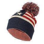 WITHMOONS USA Beanie Hat American Flag Toque Winter Pom Knit Beanies for Men Women JZP0027 (Navy)