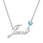 Kraven Personalized Dainty Name Necklaces Blue Birth Stone Custom Engraved Initial Nameplate Pendant Choker Customized Birthday Mother Christmas Gifts for Women Girls Teen Daughter (Jane)